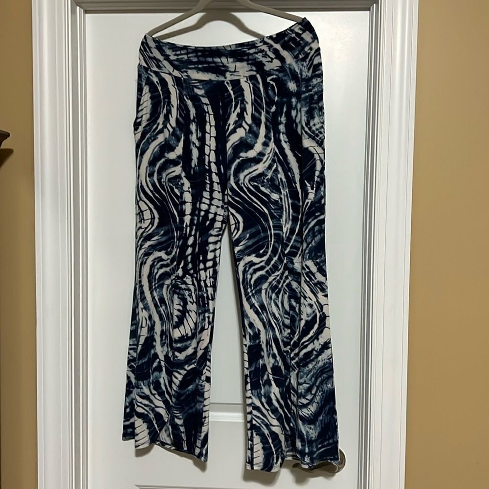 CLARA SUN WOO tie-dye pool / lounge pants. Open leg. XL. Blue/ tan